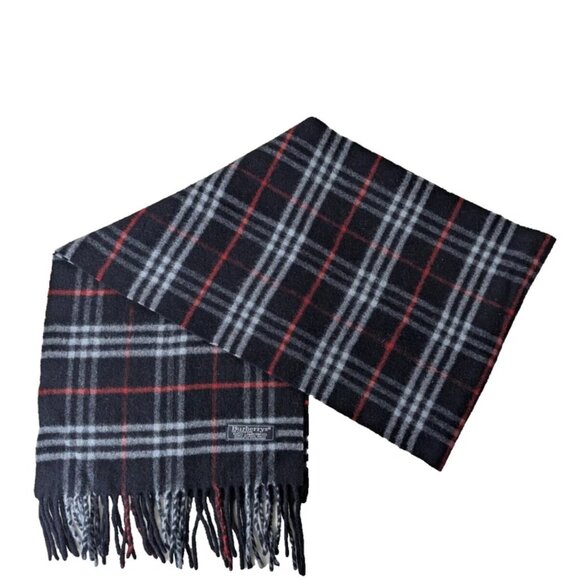 BURBERRY London Vintage Classic Nova Check Knit 100% Lambs Wool Black SCARF - Picture 1 of 6